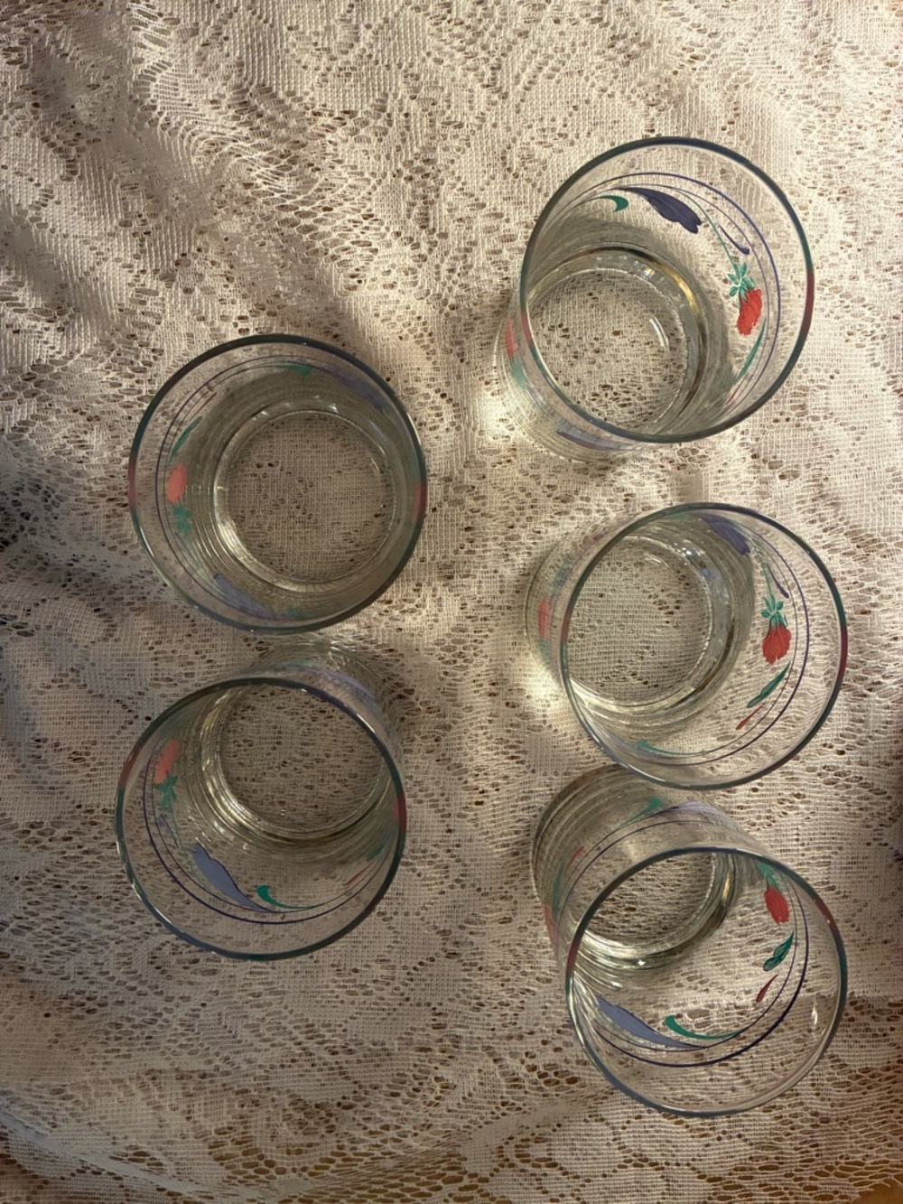 Set of 5 Vintage Lenox Poppies on Blue Double Old Fashioned Glass Tumbler - Picture 3 of 4